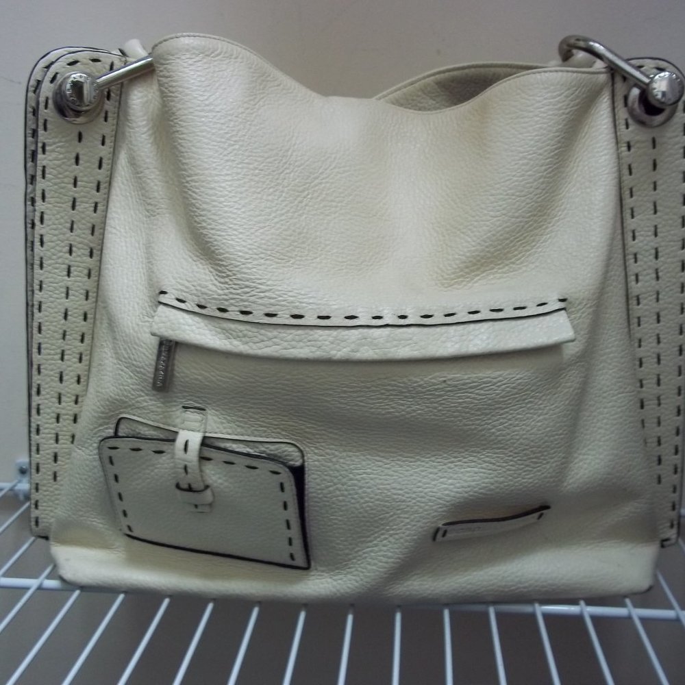 BCBG Max Azria Large Ivory Hobo Bag PebbledLeather